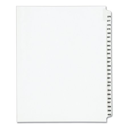 AVERY DENNISON Index Side Tab 8-1/2 x 11", #376-400, White, PK25 01345